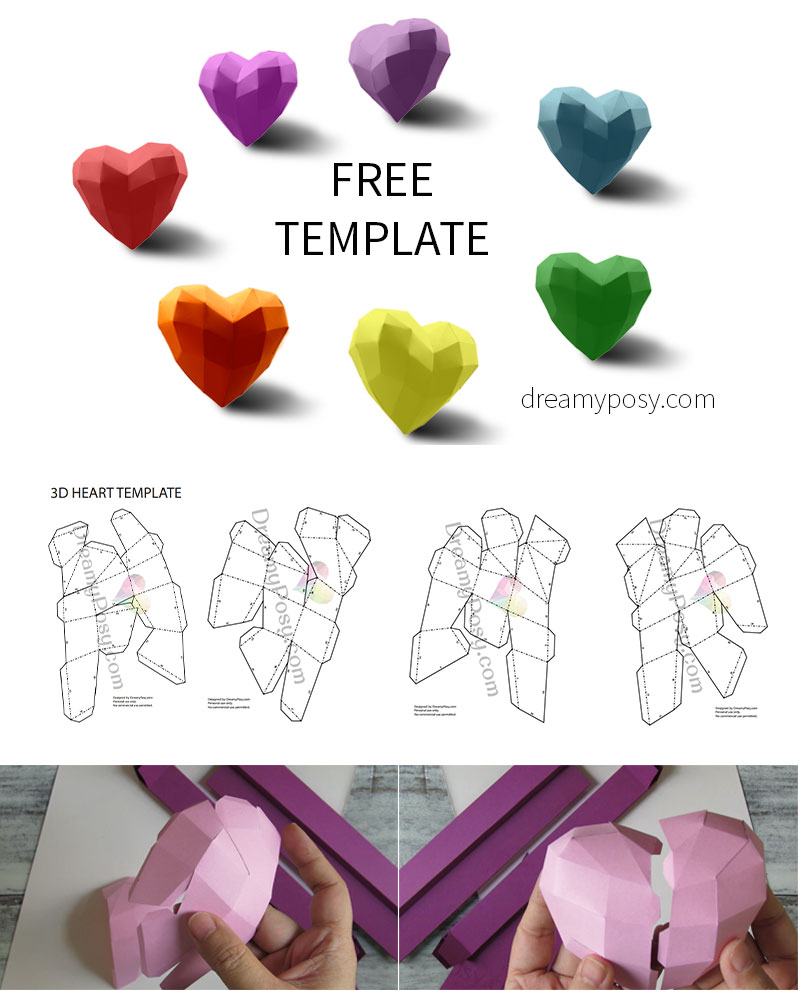 FREE template to make paper 3D heart for your Valentine