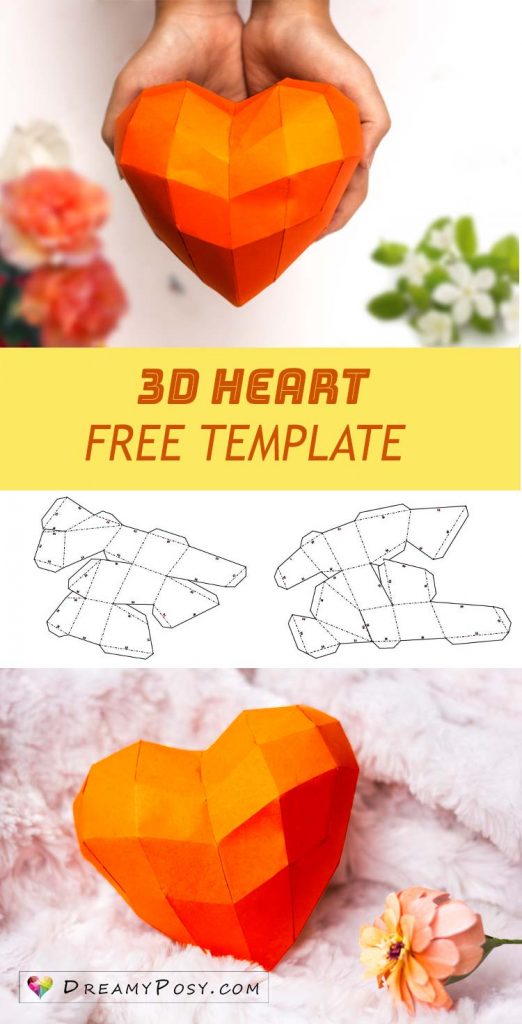 free template to make paper 3d heart for your valentine