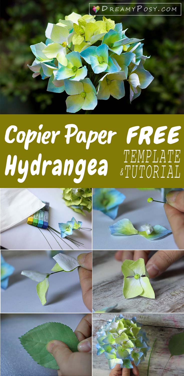 Free template and tutorial to make Hydrangea paper flower , paper flowers, flower making, free tutorial, free template