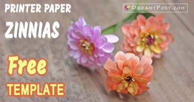 Paper Zinnias, free tutorial and template, made from printer paper, paper flower making