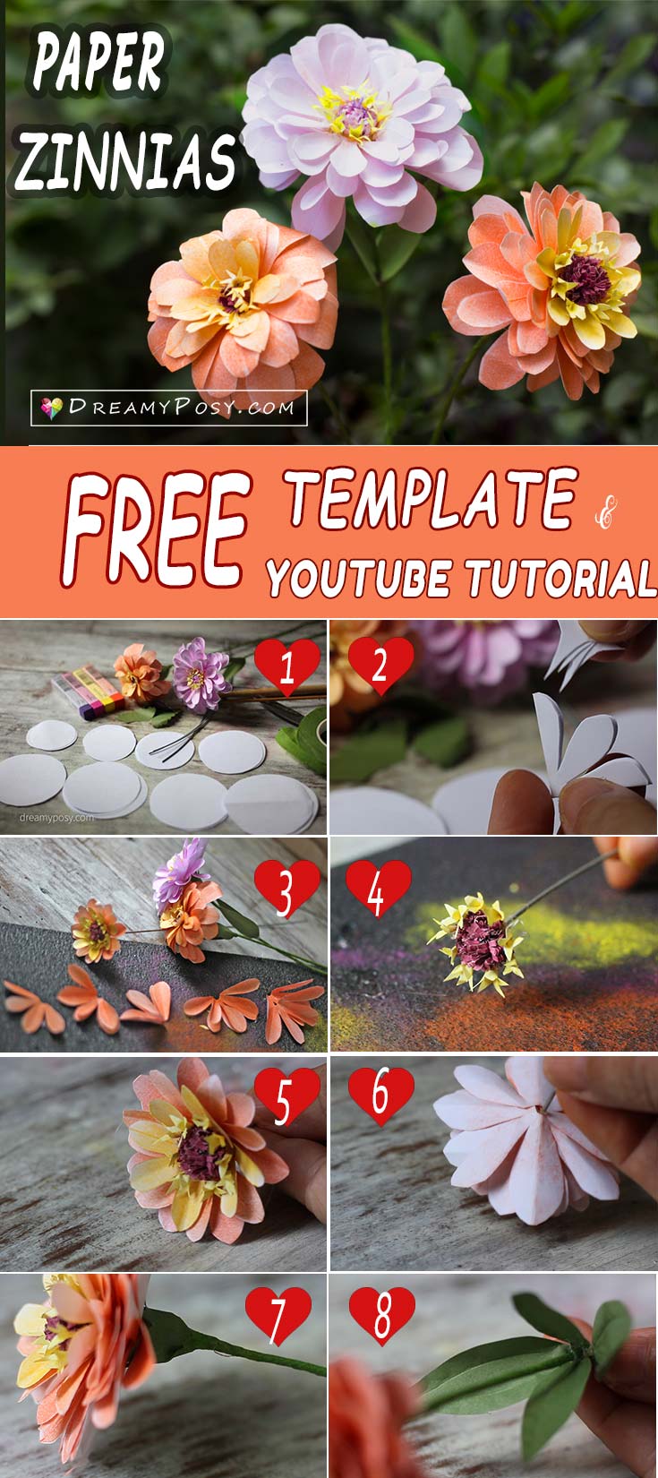 This is free template and tutorial to make paper Zinnias flower