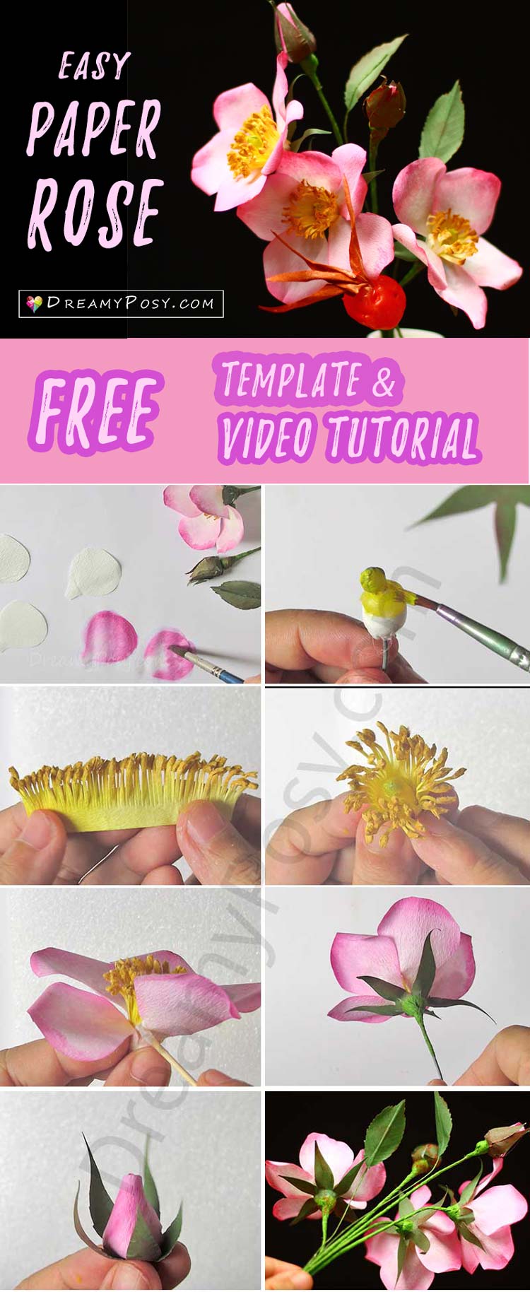 paper rose, free template, paper flower, paper flower, paper flowers, flower tutorial, #paperflower #paperrose