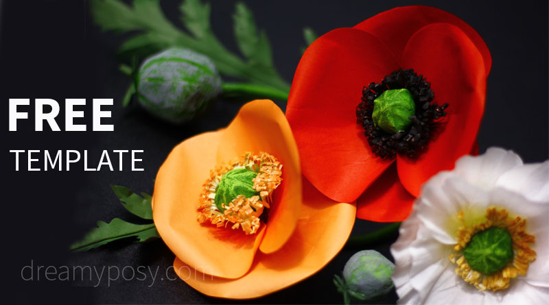 paper poppy, paper flower, free template