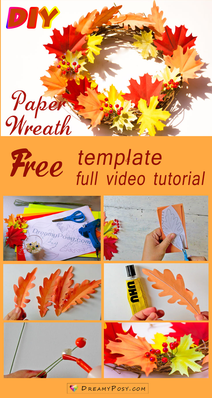 Paper wreath tutorial, with free template, so easy #paperflower #flowertutorial