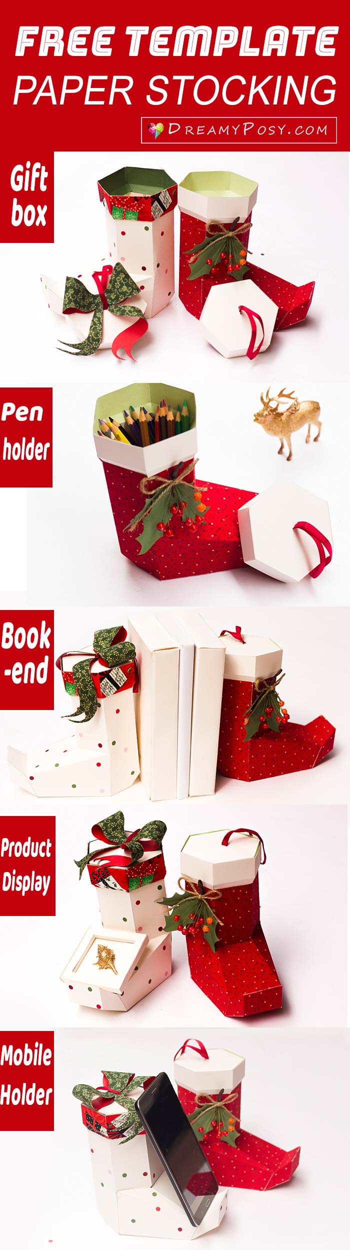 Paper Christmas stocking, free template and tutorial #Christmas stocking #freebies #freeprintable