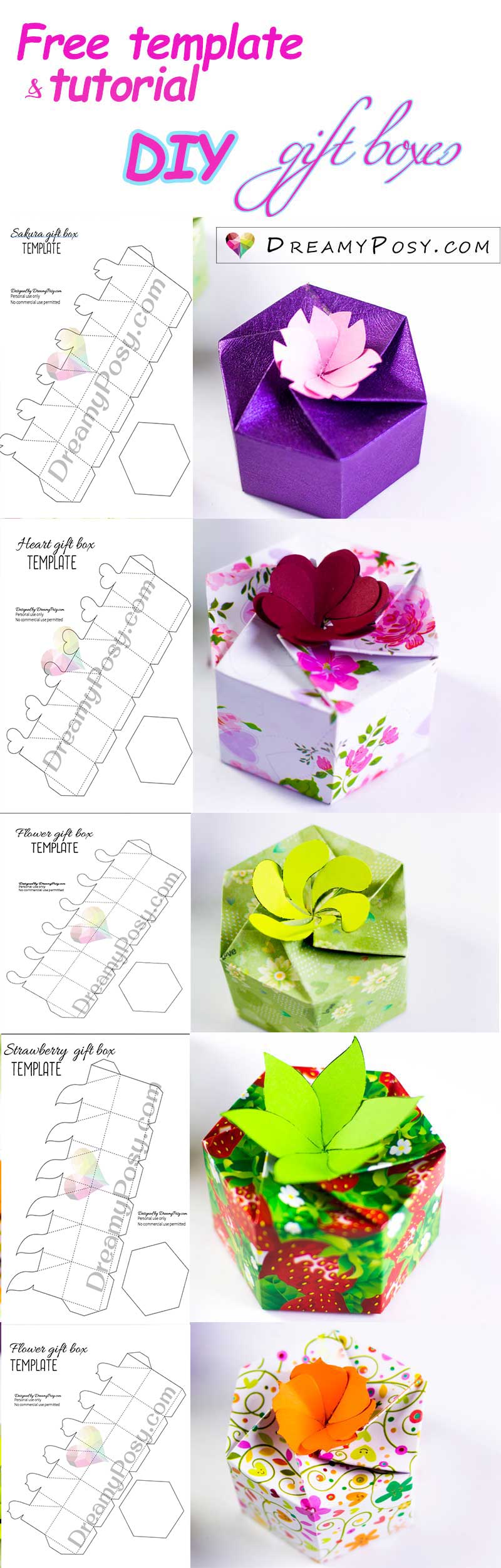 Flower Bouquet Heart gift wrap DIY, Free template