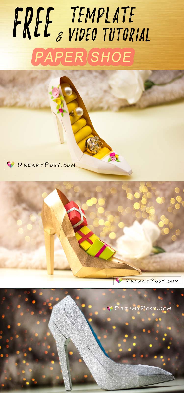 Download How to make 3D paper shoe as a gift box, free template