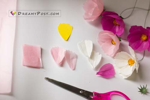 Paper Cosmos tutorial and free template, made from tissue paper, #paperflower #flowertutorial #flowertemplate