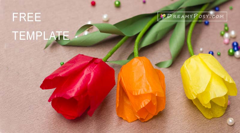 Tissue paper Tulip tutorial and free template #paperflowers #flowertutorial #flowertemplate