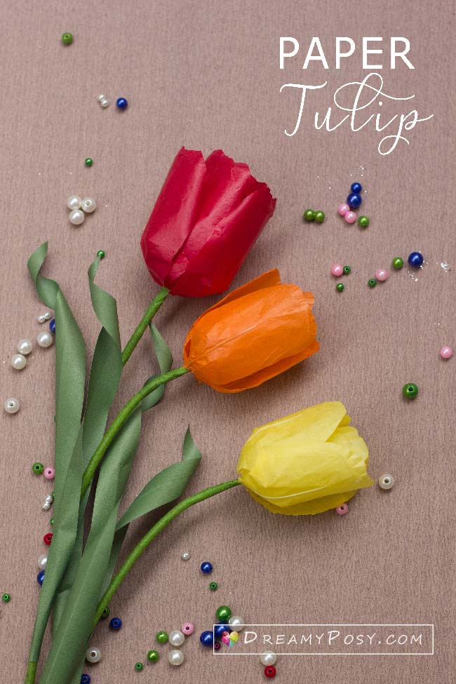 Tissue paper Tulip tutorial and free template #paperflowers #flowertutorial #flowertemplate