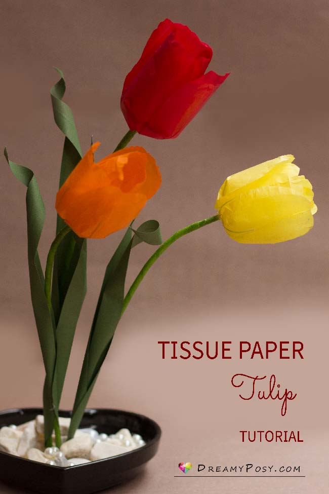 Tissue paper Tulip tutorial and free template #paperflowers #flowertutorial #flowertemplate