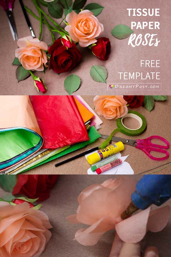 Tissue paper rose tutorial, with free template #paperrose #rosetutorial #rosemaking #paperflower #flowermaking #flowertemplate