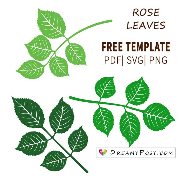 Rose leaves template, free PDF, SVG, PNG #paperflowers #flowertemplate #leaftemplate