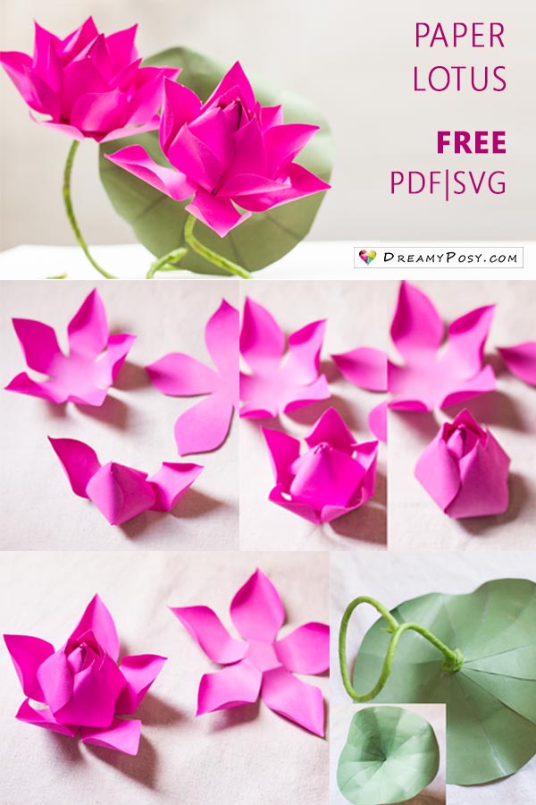 Lotus flower making with paper, free templates #paperflowers #flowertutorial #flowertemplate #freesvg