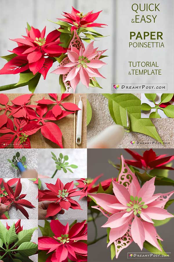 Paper poinsettia tutorial and template