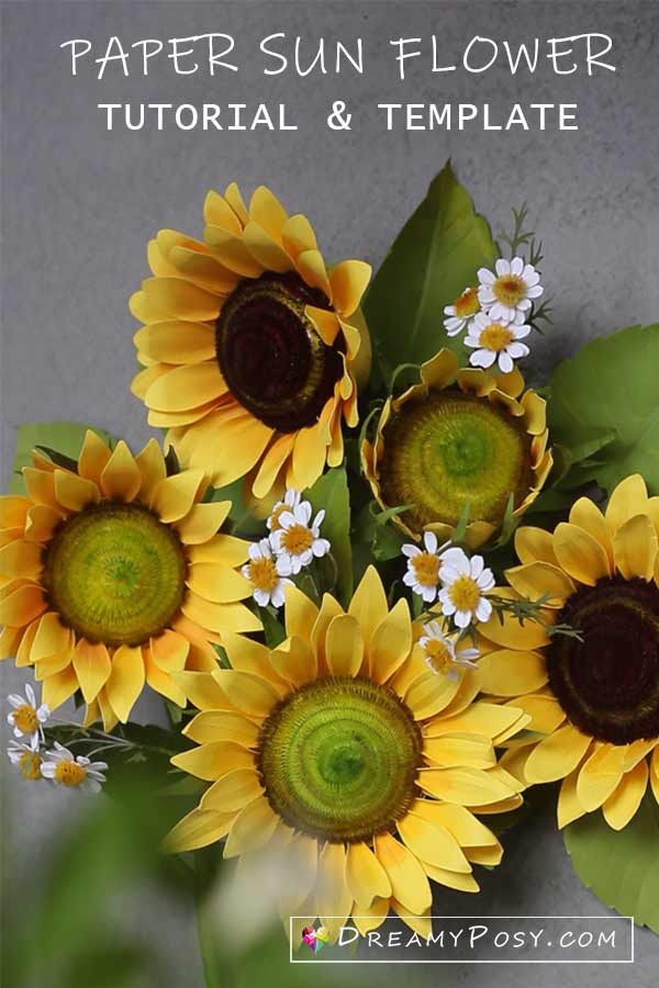 Paper Sunflower step-by-step tutorial and template