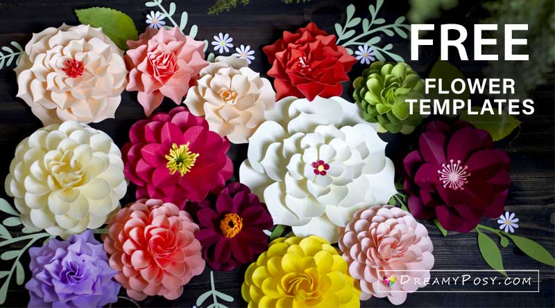 Free paper flower templates, PDF, SVG, PNG files, with super easy tutorial