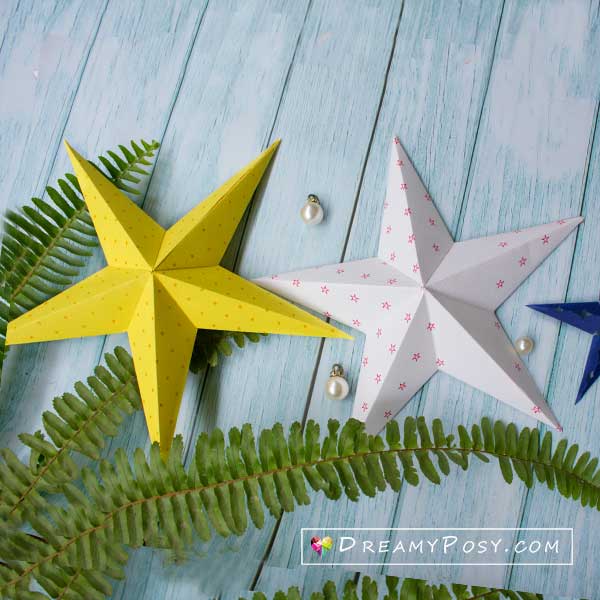 3D five point star template, 3D star PDF and SVG templates,