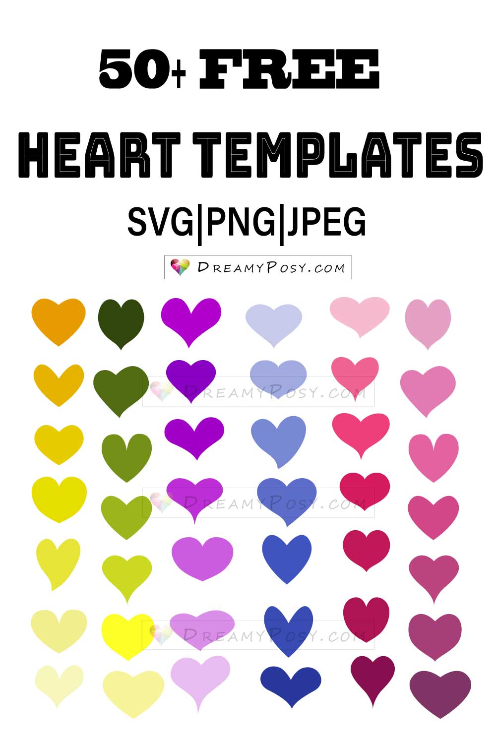 50+ free printable heart templates, JPEG and SVG, re-sizable.