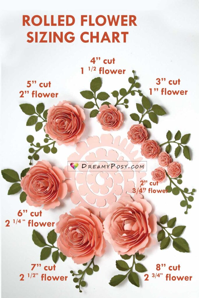 Rolled flower sizing chart